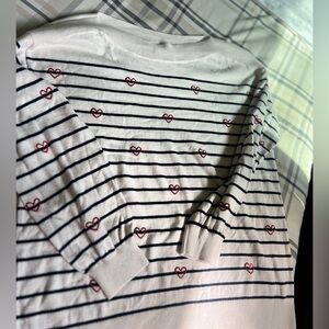 LOFT Kids Sweater with Navy Stripes and Red Hearts